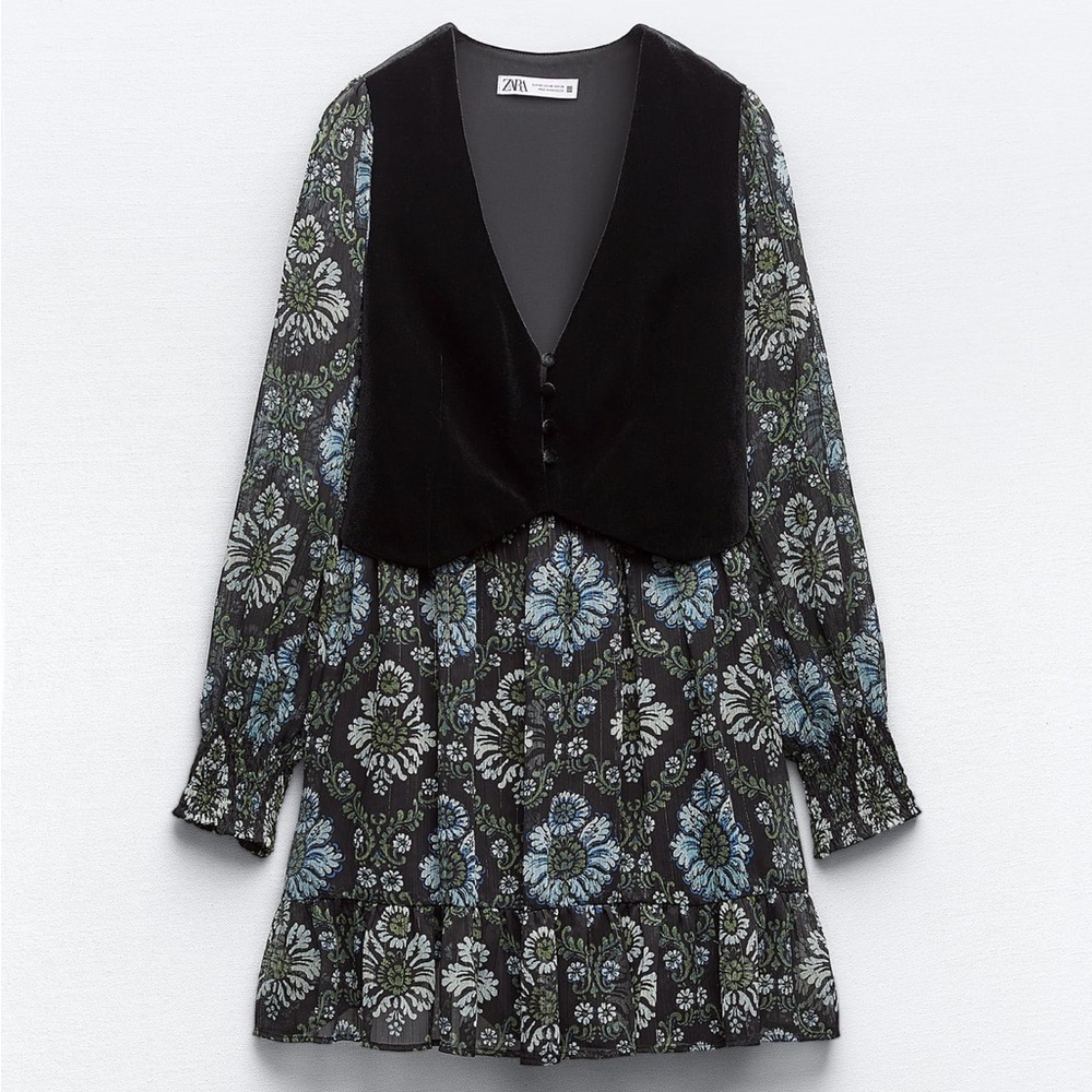 Zara printed dress with Vest.